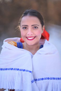 Slovak folklor. Geleneksel kostüm. Slovakça kız 