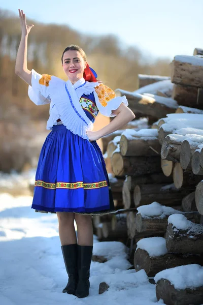 Slovenský Folklor Tradiční Kroje Slovenská Dívka — Stock fotografie