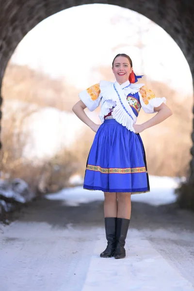 Slovak Folklore Traditional Costume Slovakian Girl — Stock Photo, Image