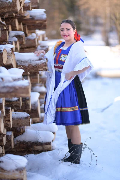 Folclore Eslovaco Traje Tradicional Menina Eslovaca — Fotografia de Stock