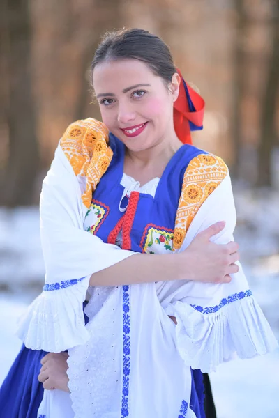 Szlovák Folklór Népviselet Szlovák Lány — Stock Fotó