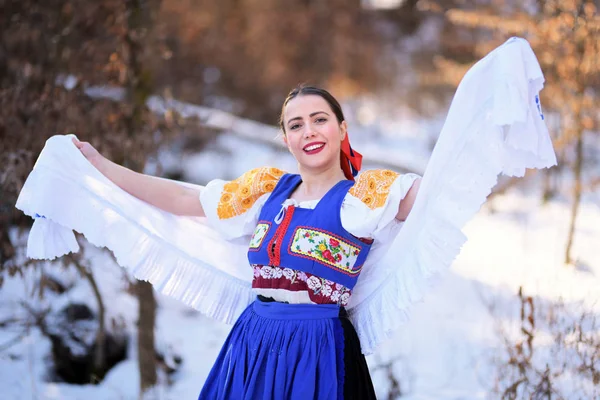 Slovenský Folklor Tradiční Kroje Slovenská Dívka — Stock fotografie