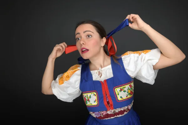 Slovak Folklore Traditional Costume Slovakian Girl — Stock Photo, Image