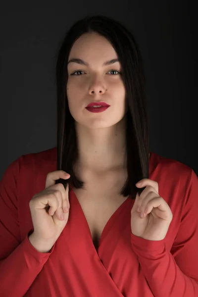 Portrait Beautiful Young Woman Red Dress — Stock Photo, Image