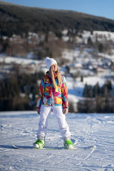Snowboarder Hellingen Zonnige Ochtend — Stockfoto
