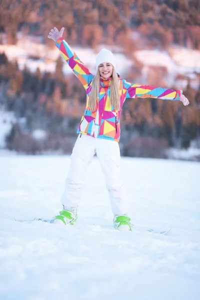 Snowboarder Slopes Sunny Morning — Stock Photo, Image