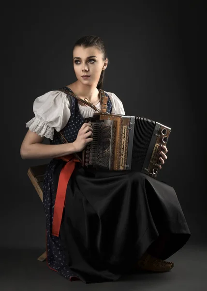 Young Beautiful Slovak Woman Traditional Costume — Stock Photo, Image