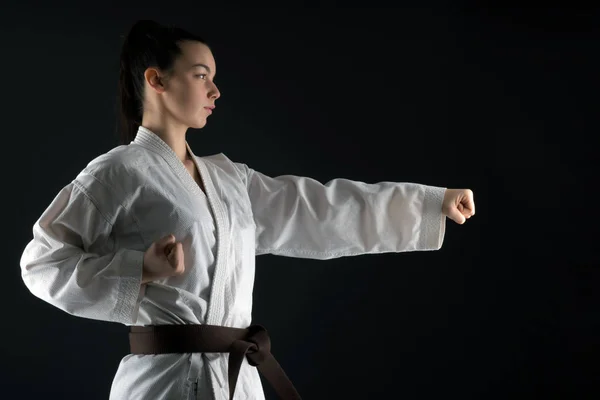 Young Woman Practicing Karate Martial Art — Stock Photo, Image