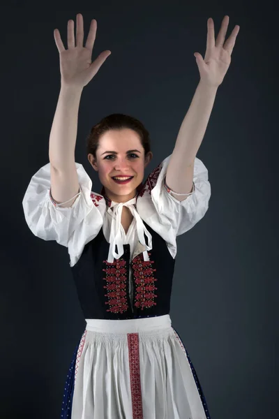 Young Beautiful Slovak Woman Traditional Costume — Stock Photo, Image