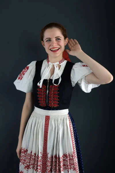 Young Beautiful Slovak Woman Traditional Costume — Stock Photo, Image