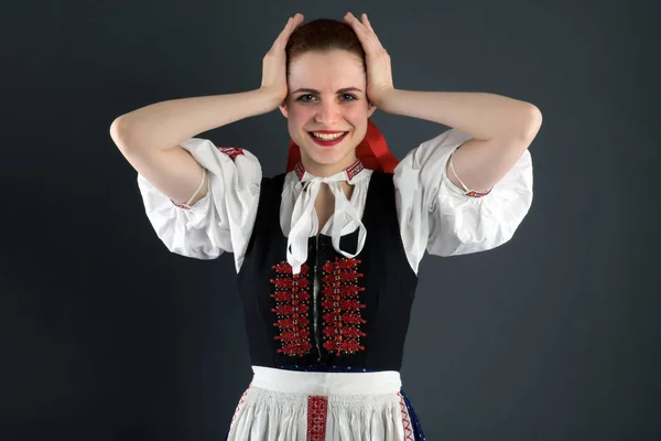 Young Beautiful Slovak Woman Traditional Costume — Stock Photo, Image