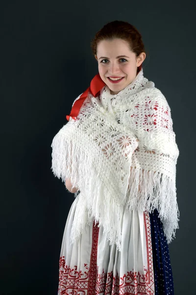 Young Beautiful Slovak Woman Traditional Costume — Stock Photo, Image