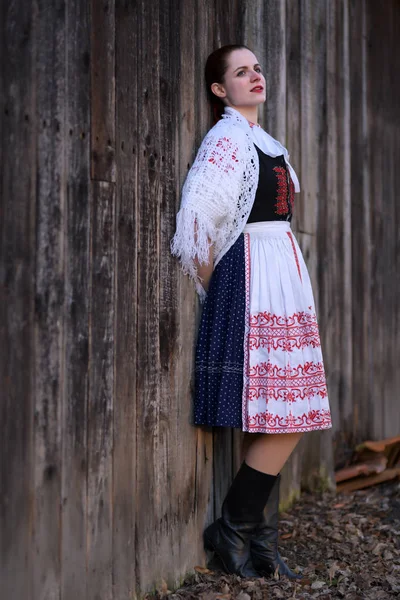 Jonge Mooie Slovak Vrouw Traditionele Jurk Slowaakse Folklore — Stockfoto