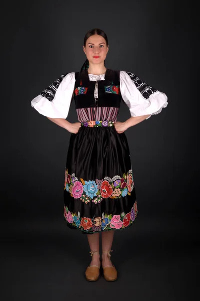 Folklore Slovaque Fille Folklorique Slovaque Portrait Studio — Photo