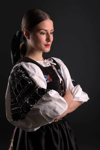 Folklore Slovaque Fille Folklorique Slovaque Portrait Studio — Photo