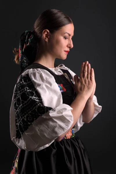 Szlovák Folklór Szlovák Folklór Lány Stúdió Portré — Stock Fotó