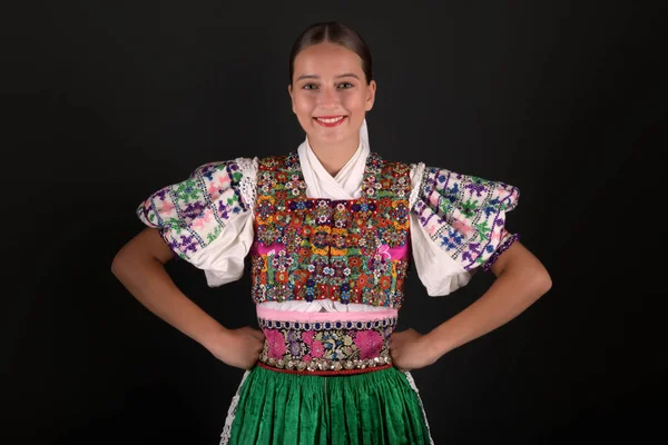 Slovak folklore girl. Traditional woman costume.