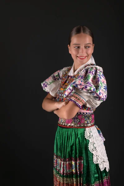 Slovakiska Folklore Girl Traditionell Kvinna Kostym — Stockfoto