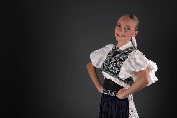 Young Beautiful Slovak Woman Traditional Costume — Stock Photo, Image