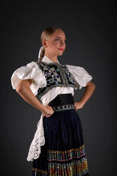 Young Beautiful Slovak Woman Traditional Costume — Stock Photo, Image