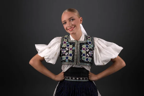 Young Beautiful Slovak Woman Traditional Costume — Stock Photo, Image