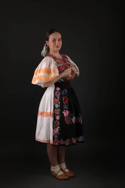 Slovakian Folklore Girl Posing Studio — Stock Photo, Image