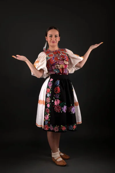 Slovakian Folklore Girl Posing Studio — Stock Photo, Image