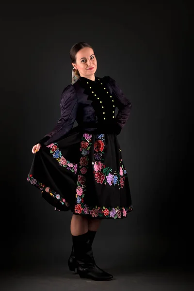 Slovakian Folklore Girl Posing Studio — Stock Photo, Image