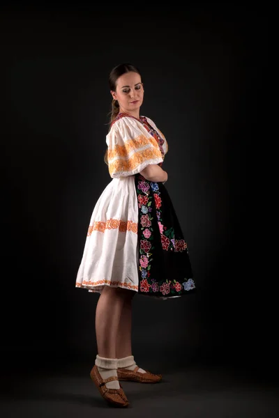 Slovakian Folklore Girl Posing Studio — Stock Photo, Image