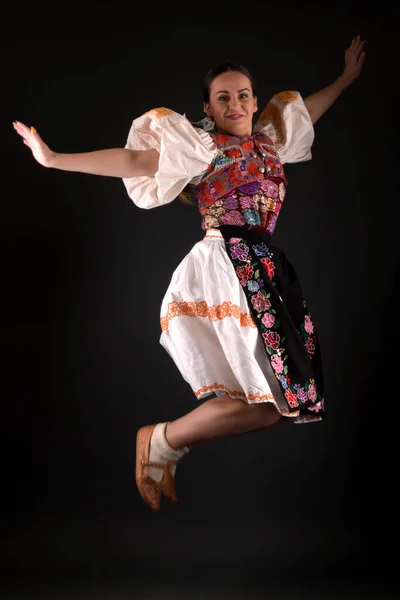 Slovakian Folklore Girl Posing Studio — Stock Photo, Image