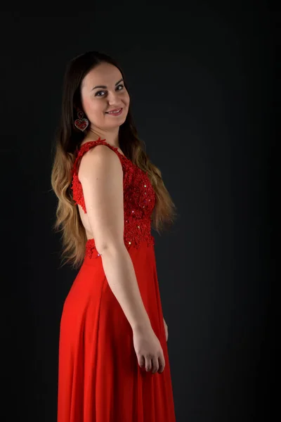 Hermosa Mujer Moda Vestido Rojo —  Fotos de Stock