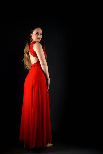 Hermosa Mujer Moda Vestido Rojo — Foto de Stock