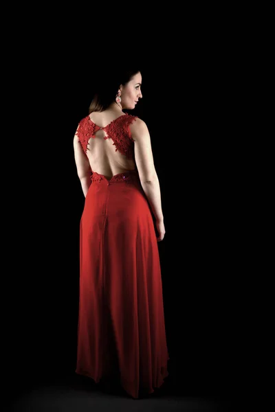 Όμορφη Μόδας Γυναίκας Κόκκινο Φόρεμα — Φωτογραφία Αρχείου