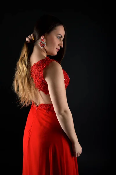 Beautiful Fashion Woman Red Dress — Stock Photo, Image