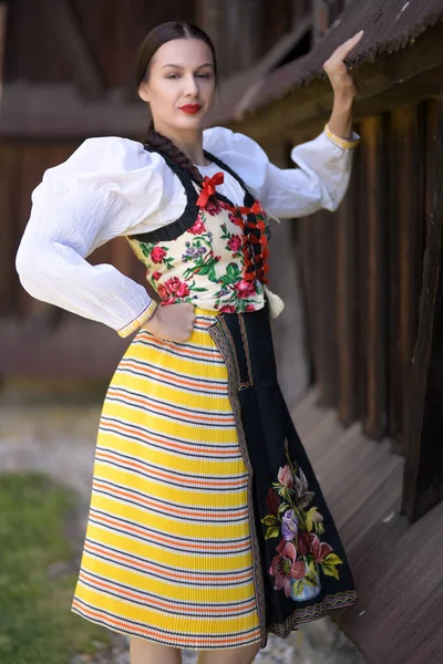 Geleneksel Folklor Kostümlü Slovak Folklor Dansçısı — Stok fotoğraf