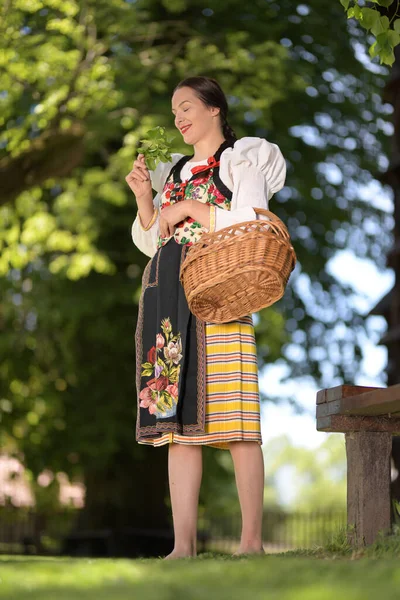 Bailarina Folclórica Eslovaca Traje Folclórico Tradicional —  Fotos de Stock