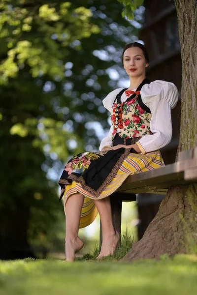 Slovenská Folklórní Tanečnice Tradičním Folklórním Kostýmu — Stock fotografie