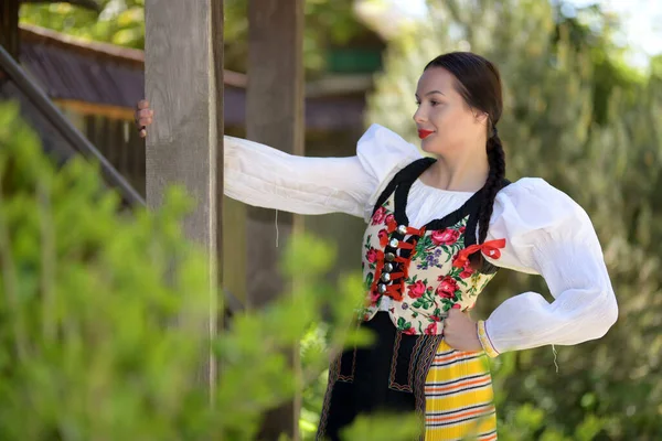 Geleneksel Folklor Kostümlü Slovak Folklor Dansçısı — Stok fotoğraf