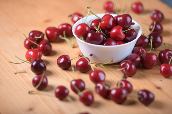 Sweet cherries on table