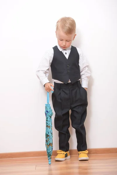 Little Fashionable Boy Posing Umbrella — Stock Photo, Image