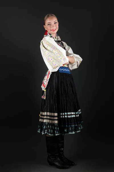 Словацький Фольклор Словацька Дівчинка Фольклору Традиційний Словацький Народний Одяг — стокове фото