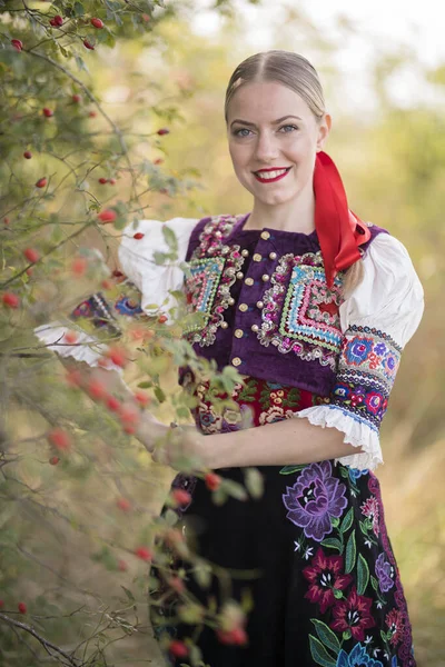 Hermosa Chica Vestido Eslovaco Popular Folclore Eslovaco —  Fotos de Stock