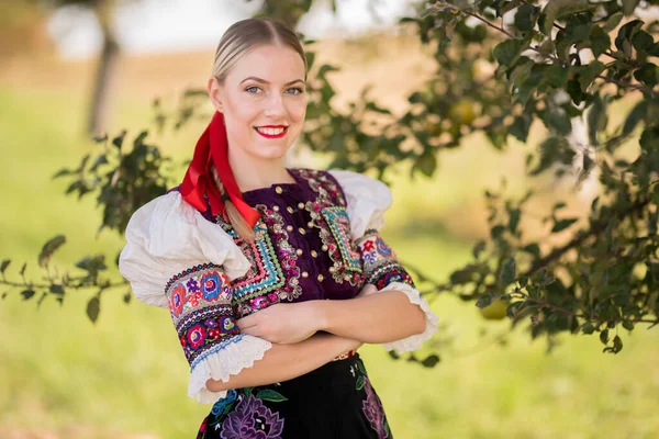 Menina Bonita Vestido Popular Eslovaco Folclore Eslovaco — Fotografia de Stock
