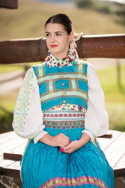 Slovak Folklore Girl Folk Dress — Stock Photo, Image