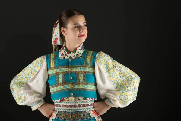 Young Beautiful Girl Slovak Folk Dress Slovak Folklore — Stock Photo, Image