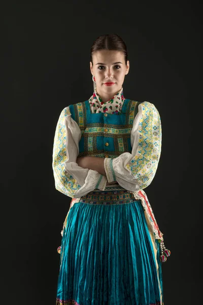 Menina Bonita Nova Vestido Popular Eslovaco Folclore Eslovaco — Fotografia de Stock