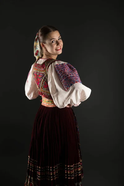 Young Beautiful Girl Slovak Folk Dress Slovak Folklore — Stock Photo, Image