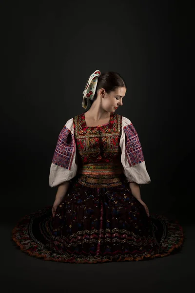 Young Beautiful Girl Slovak Folk Dress Slovak Folklore — Stock Photo, Image