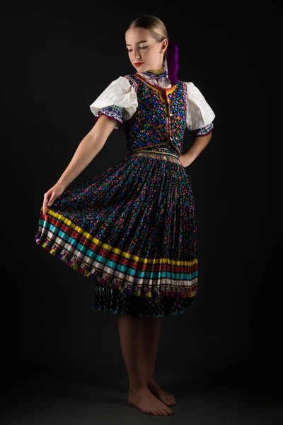 Young Beautiful Slovak Woman Traditional Costume Slovak Folklore — Stock Photo, Image