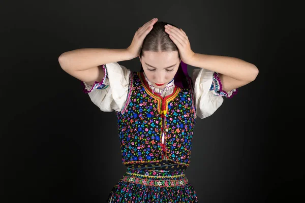 Young Beautiful Slovak Woman Traditional Costume Slovak Folklore — Stock Photo, Image